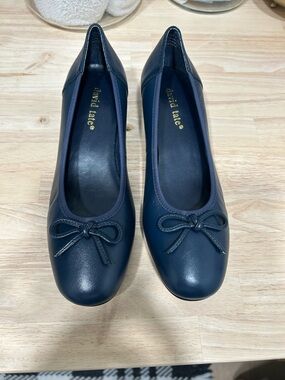 David Tate Navy Leather Bow Ballet Flats NEW unworn